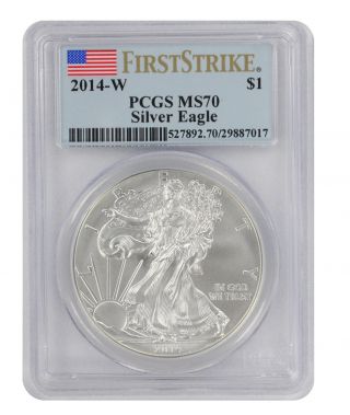2014 - W American Silver Eagle Dollar Burnished Ms70 Pcgs State 70 Fs photo