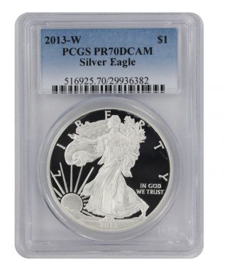 2013 - W American Silver Eagle Dollar Pr70dcam Pcgs Proof 70 Deep Cameo photo