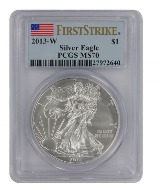 2013 - W American Silver Eagle Dollar Burnished Ms70 Pcgs State 70 Fs photo