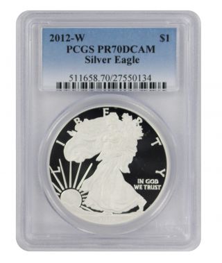 2012 - W American Silver Eagle Dollar Pr70dcam Pcgs Proof 70 Deep Cameo photo
