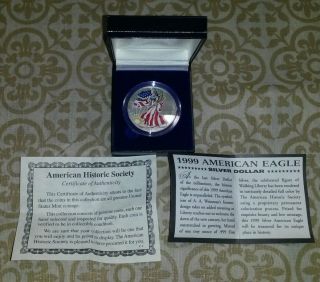 1999 American Eagle Silver Dollar,  Liberty In Color 1oz.  999 W/coa photo