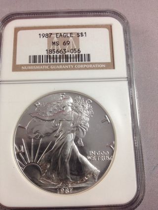 1987 $1 Us American Silver Eagle Ngc Ms 69 photo