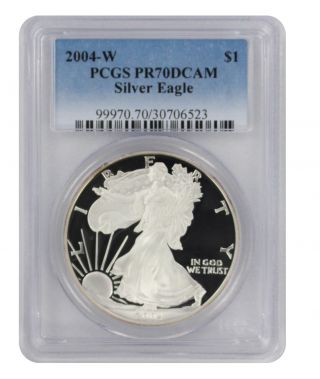 2004 - W American Silver Eagle Dollar Pr70dcam Pcgs Proof 70 Deep Cameo photo