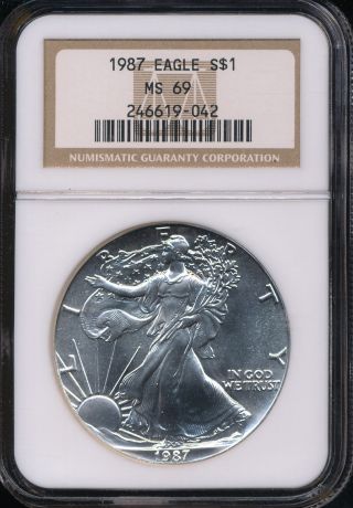 1987 Silver American Eagle Coin Ngc Ms 69 Aeg1634 photo