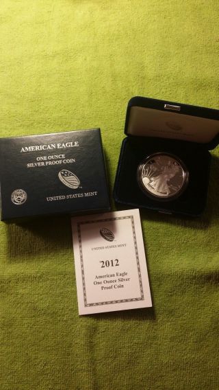 2012 - W American Eagle Silver Proof Dollar (box &) Coin photo