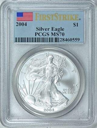 ☆☆☆ 2004 $1 Silver Eagle Pcgs Ms70 First Strike Rare - Pop: Only 490 ☆☆☆ photo