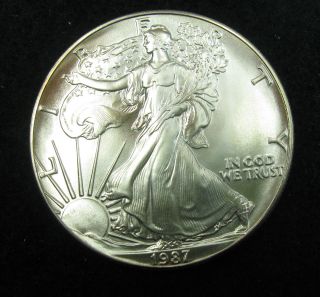 1987 Silver Eagle Dollar American United States Us Coin Bullion Uncirculated 1oz photo