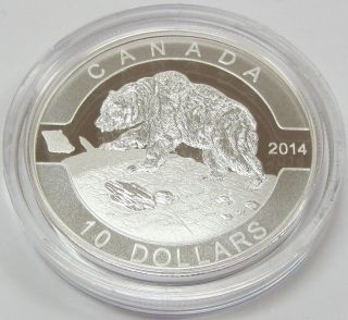 2014 Canada $10 Grizzly Bear 1/2 Oz.  9999 Fine Silver Coin W/ & photo