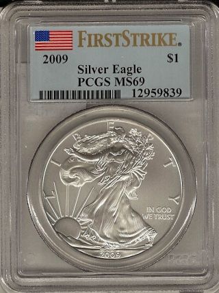 2009 American Silver Eagle S$1 Ms 69 Pcgs Certified photo
