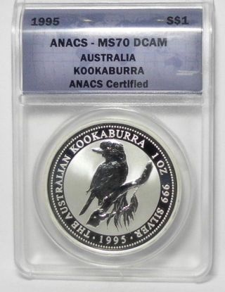 1995 Australia Kookaburra Anacs Ms70 $1 Dollar 1 Oz 999 Silver 1 Day photo