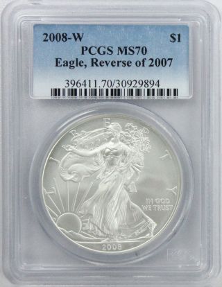 2008 - W American Silver Eagle Burnished Reverse Of 2007 Rev Of ' 07 Pcgs Ms70 photo