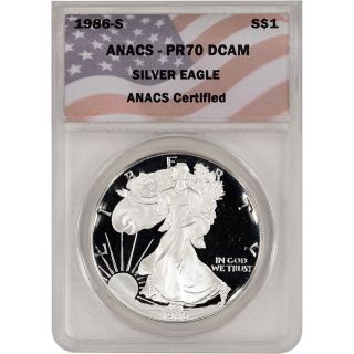 1986 - S American Silver Eagle Proof - Anacs Pr70 Dcam photo