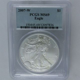 2007 - W American Eagle Silver Dollar 1st Strike West Point - Pcgs Ms69 Certified photo