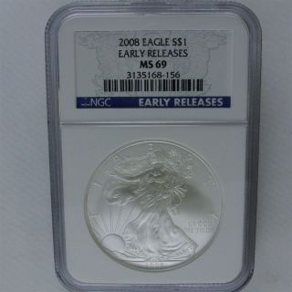 2008 American Eagle Silver Dollar Early Releases S$1 - Ngc Ms69 Certified photo