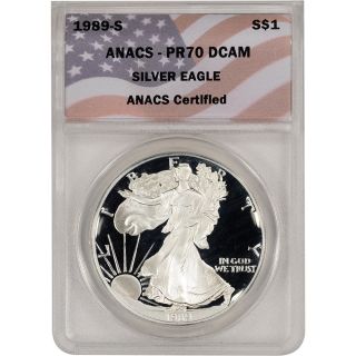 1989 - S American Silver Eagle Proof - Anacs Pr70 Dcam photo