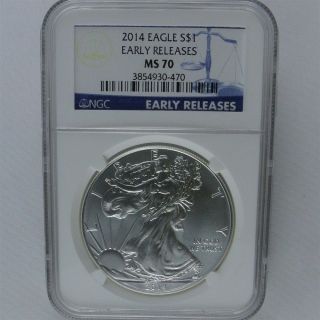2014 American Eagle Silver Dollar Early Releases - Ngc Ms70 Certified & Graded photo