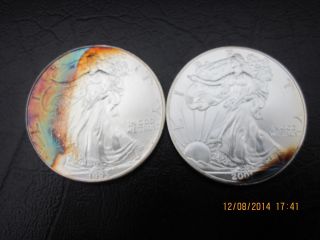 Toned (2) 1993 - 2001 American Eagle Silver Dollar 1 Oz.  999 Silver photo