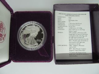 1993 - P American Proof Silver Eagle 1 Troy Ounce Silver Key Date W/ Box & 3 photo