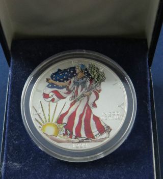 1999 American Silver Eagle Colorized In Protective Case. photo