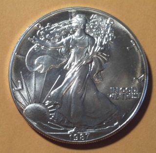 1987 Liberty American Silver Eagle.  999 Fine Silver Coin One Ounce Bullion photo
