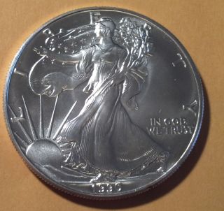 1990 Liberty American Silver Eagle.  999 Fine Silver Coin One Ounce Bullion photo