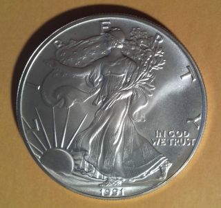 1991 Liberty American Silver Eagle.  999 Fine Silver Coin One Ounce Bullion photo