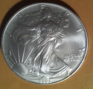 1993 Liberty American Silver Eagle.  999 Fine Silver Coin One Ounce Bullion photo