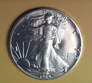 1989 Liberty American Silver Eagle.  999 Fine Silver Coin One Ounce Bullion photo