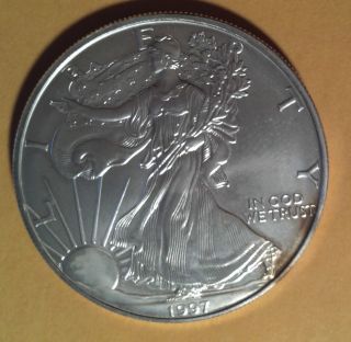 1997 Liberty American Silver Eagle.  999 Fine Silver Coin One Ounce Bullion photo