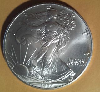 1992 Liberty American Silver Eagle.  999 Fine Silver Coin One Ounce Bullion photo