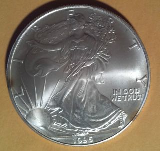 1995 Liberty American Silver Eagle.  999 Fine Silver Coin One Ounce Bullion photo