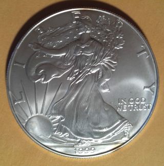 1999 Liberty American Silver Eagle.  999 Fine Silver Coin One Ounce Bullion photo