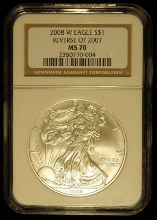 2008 - W Ngc Ms70 Reverse Of 2007 American Silver Eagle (c80) photo