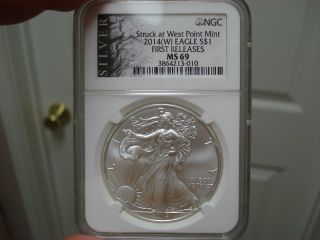 Ngc 2014 (w) Ms 69 American Silver Eagle (ase) - First Release - Black Label photo