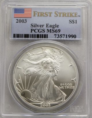 2003 Silver Eagle Pcgs Ms69 First Strike Fs Dollar photo