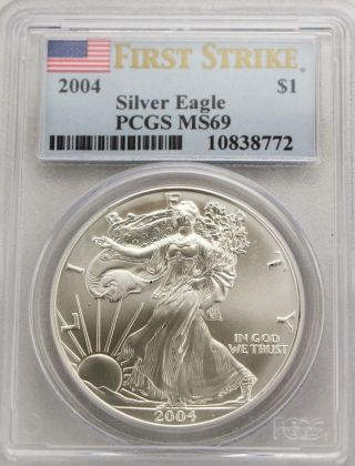 2004 Silver Eagle Pcgs Ms69 First Strike Fs Dollar photo