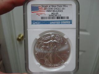Ngc 2013 (w) Ms 69 American Silver Eagle (ase) - First Release - Flag Label photo