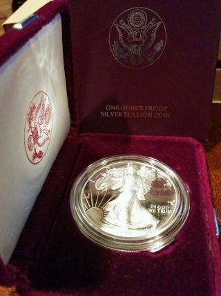 1991 - S American Eagle One Ounce Proof Silver Dollar Coin W/box 99.  9 Silver photo