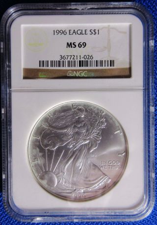 Tougher Date 1996 Ngc Certified Ms 69 One Ounce Pure Silver Eagle Dollar photo