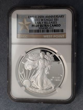 2011 - W Proof Silver Eagle - Ngc Pf69 Ultra Cameo - 25th Anniv.  West Point Label photo