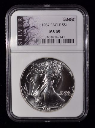 1987 Ngc Ms69 American Eagle $1 Dollar 1 Ounce Silver Certified 3401816 - 141 photo