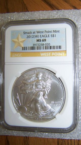 2012 (w) 1 Oz Silver Eagle Struck At West Point Ngc Ms69 Star Label photo