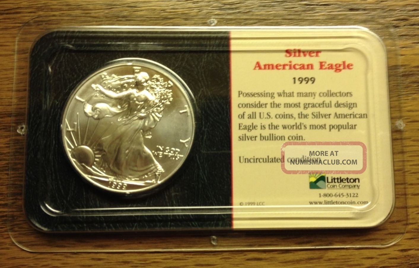 1999 Silver American Eagle 1 Uncirculated In A Littleton Coin Holder