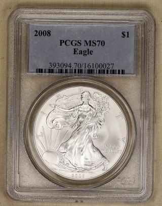 2008 Silver American Eagle Coin Pcgs Ms70 Ms 70 $90 photo