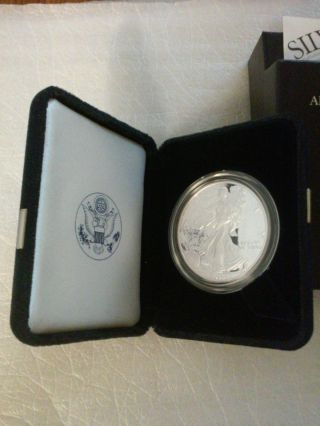 1999 - P 1 Oz American Eagle $1 Proof Silver Coin W/ Box & photo