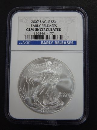 2007 American Silver Eagle Ngc Gem Unc Early Releases $1 Dollar Bullion Coin photo