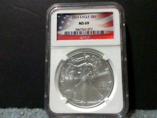 2014 1oz American Silver Eagle Ngc Ms69 - Flag Label photo