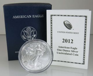 2012 W $1 Burnished American Silver Eagle 1 Troy Oz.  999 Fine Silver photo