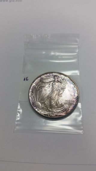 1993 American Eagle Silver $1 Coin Rainbow Toned Eagle Purple And Blue Color photo