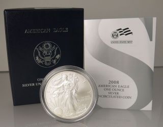 2008 W $1 Burnished American Silver Eagle 1 Troy Oz.  999 Fine Silver photo